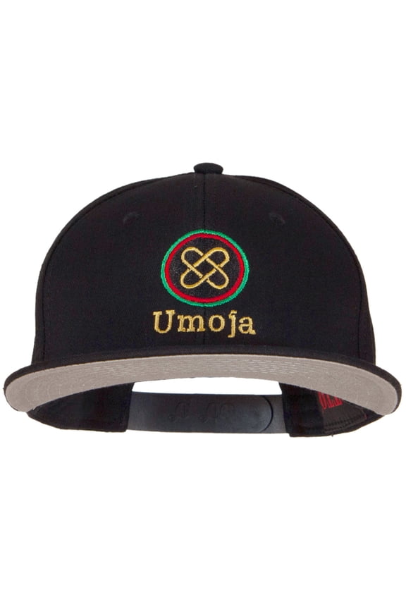 Umoja Kwanzaa Embroidered Superior Cotton Twill Flat Bill Prostyle Snapback Cap - Black OSFM
