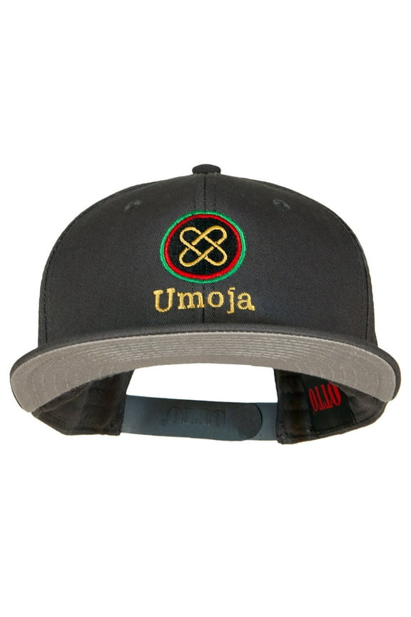 Umoja Kwanzaa Embroidered Superior Cotton Twill Flat Bill Prostyle Snapback Cap - Charcoal OSFM