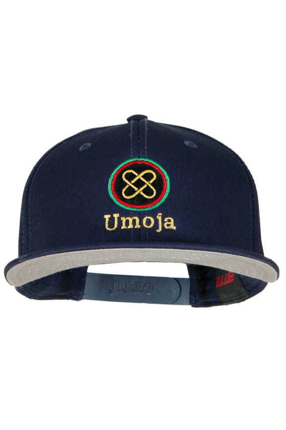Umoja Kwanzaa Embroidered Superior Cotton Twill Flat Bill Prostyle Snapback Cap - Navy OSFM