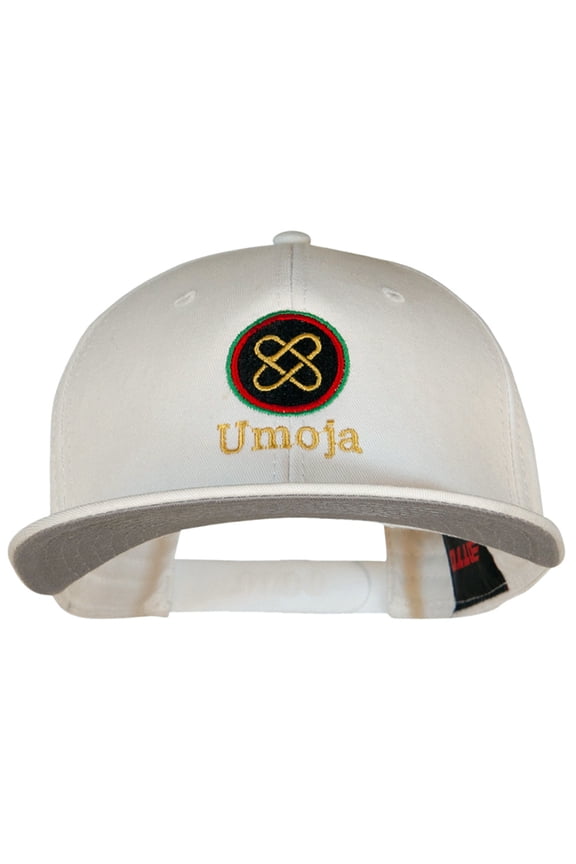 Umoja Kwanzaa Embroidered Superior Cotton Twill Flat Bill Prostyle Snapback Cap - White OSFM