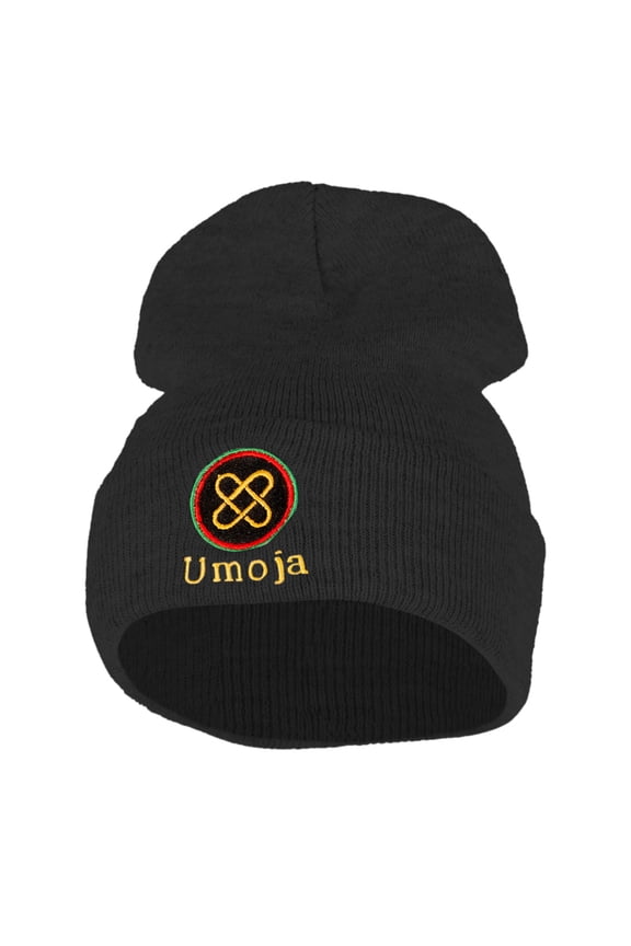 Umoja is Unity Embroidered Knitted Long Beanie - Black OSFM