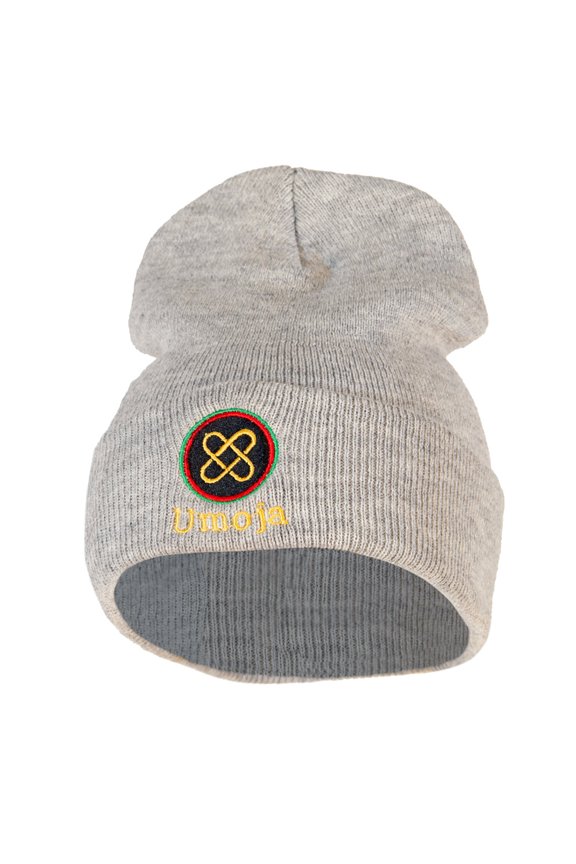 Umoja is Unity Embroidered Knitted Long Beanie - Heather Grey OSFM