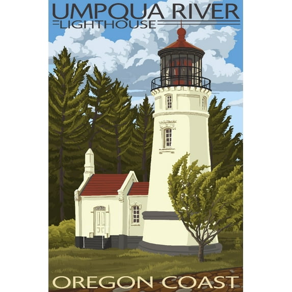 Umpqua River, Oregon, Lighthouse (9x12 Wall Art Print, Home Decor)