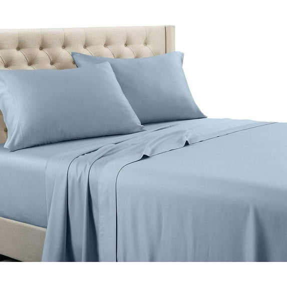 Un-Attached Waterbed Sheet Set, 100% Cotton -Solid Blue, California King Size- 600TC, Soft Waterbed Sheets