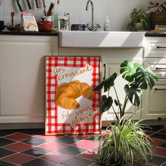 Un Croissant Art Print Breakfast Poster, Food Trendy Retro Mid Century Print, Modern Kitchen Wall Art, Pastries Art French Kitchen Prints UNFRAMED PAPER POSTER, Home Decor, Vintage Gift