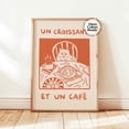 thumbnail image 1 of Un Croissant Et Un Cafe Print, Retro Coffee Cat Poster, Kitchen Wall Decor, UNFRAMED PAPER POSTER, Home Decor, Vintage Gift, Living Room Dercor, 1 of 3