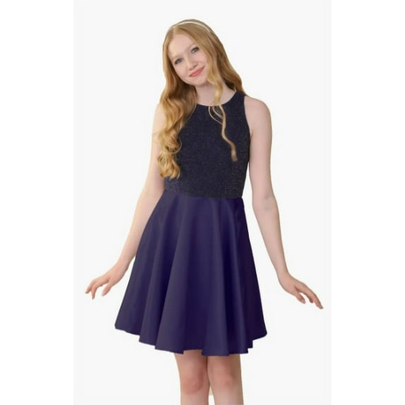 Un Deux Trois BLUE Kids' Shimmer Fit & Flare Dress, US 16