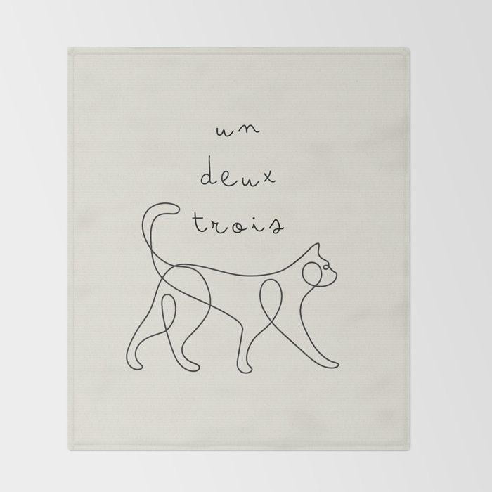 Un Deux Trois Cat Line Art Black and Off-White Fleece Blanket, 280 GSM ...