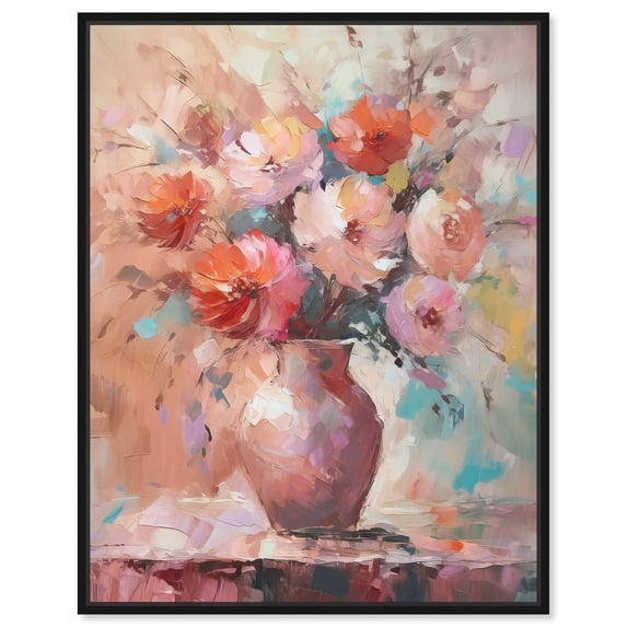 Un Jarron Con Flores Canvas Peach Boho Wall Art by Art Remedy, Black Frame, 24" x 30"