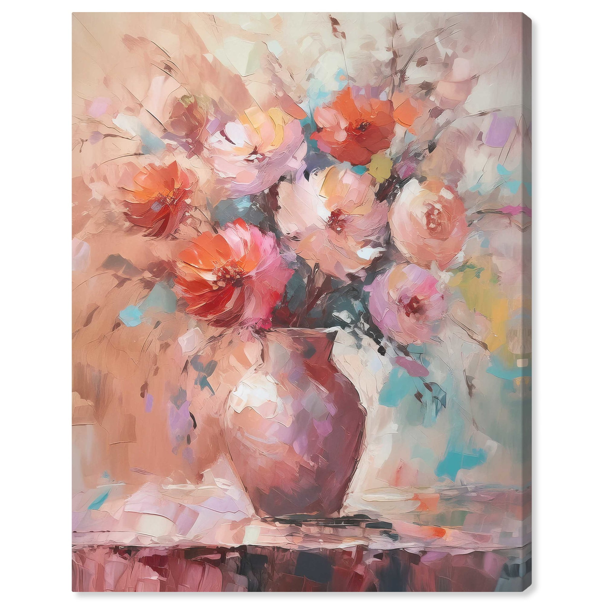 Peach and Multicolor Abstract Floral Canvas Wall Art, 20" x 16"