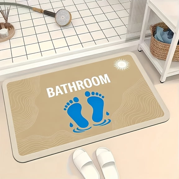 Un tapis doux et absorbant en terre de diatomes, orn d'un motif d'empreintes de pas bleues. Lavable en machine, il convient aux terrasses, cuisines, salons, salles de bains et bureaux.