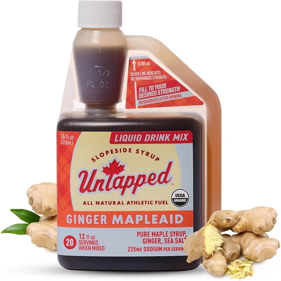 UnTapped Ginger Mapleaid - 20 Servings 16 fl oz Bulk Bottle Maple Syrup, Real Ginger & Sea Salt | Soothing Hydration Electrolytes & Digestive Support Ideal Running Fuel Powered by Pure Vermont Maple