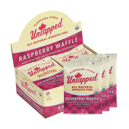 UnTapped Organic Raspberry Waffles 1.1 oz Each, Box of 16 - Endurance Sports Snacks Sweetened with Real Maple Syrup, Maple Sugar, and Real Raspberries | Vegan & Real Food Waffles Ideal for Athletic