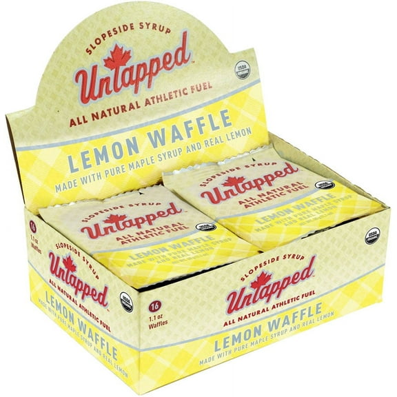 UnTapped Organic Lemon Waffles 1.1 oz Each, Box of 16 - Endurance Sports Snacks Sweetened with Real Maple Syrup, and Real Lemons | Vegan & Real Food Waffles| Ideal for Athletic Performance