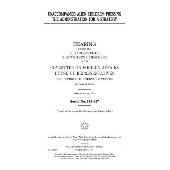 Unaccompanied alien children: pressing the administration for a strategy: hearing before the Subcommittee on the Western Hemisphere of the Committee on Foreign Affairs, House of Representatives, One H