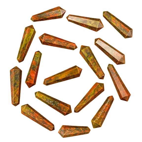 Unakite Crystal Points Bulk 3 Pcs, Hexagonal Healing Point Double Terminated
