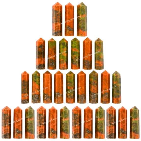 Unakite Crystal Points Bulk 3 Pcs, Hexagonal Healing Point