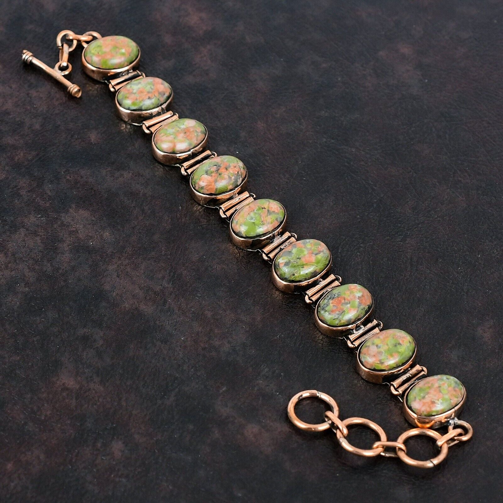 KALKA JEWELS Unakite Gemstone Jewelry Copper Gift For Bestie Adjustable Bracelet 6.0"