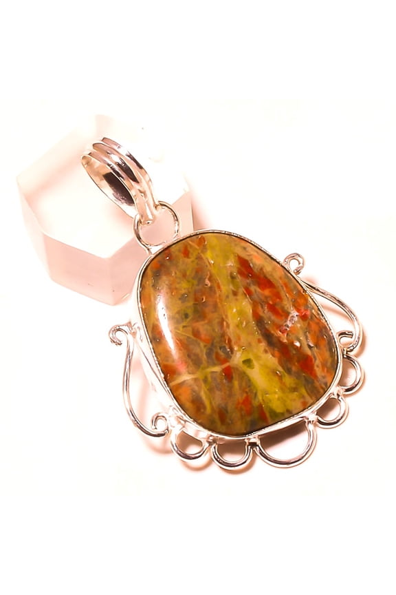 Unakite Gemstone Pendant Handmade Engagement Gift Unique Jewelry 1.9"