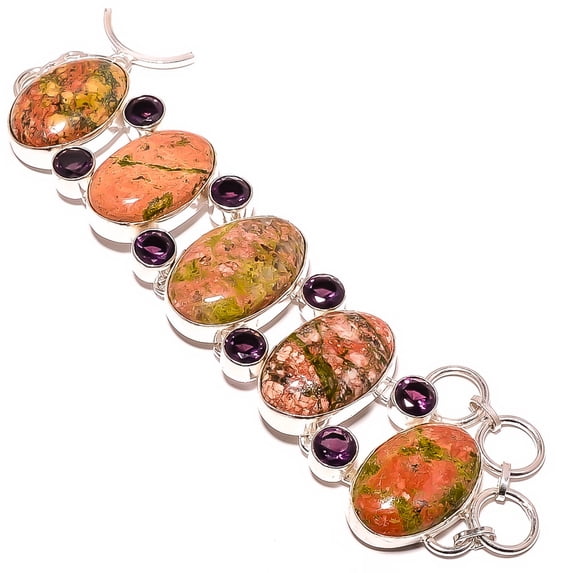 Unakite Jasper 925 Sterling Silver Ethnic Bracelet 7-7.99" TB7510-303, Gemstone Jewelry, Birthday Gift, Beautiful Jewelry For Woman & Girls