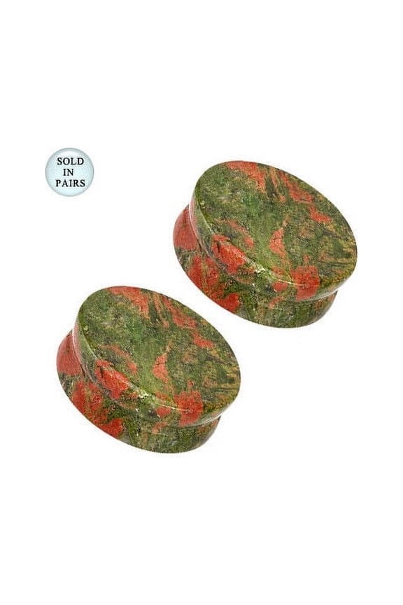 Unakite Semi-Precious Stone Ear Plugs - 1/2" (12mm) Gauge to 1 Inch