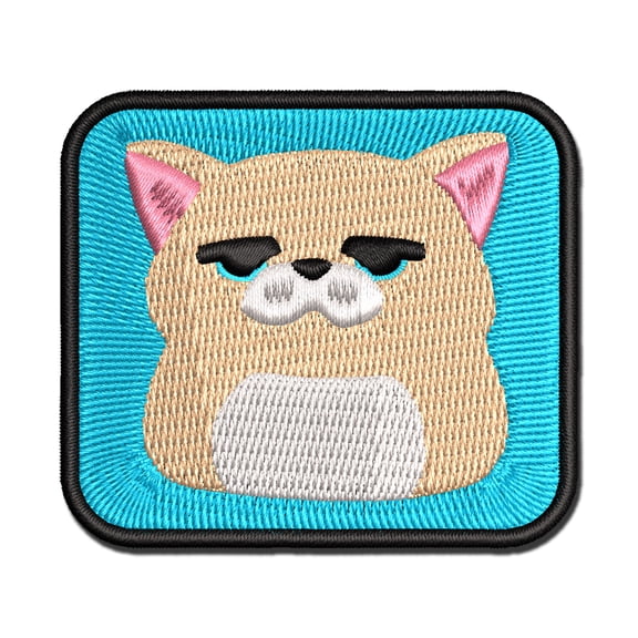 Unamused and Unhappy Cat Loaf Applique Multi-Color Embroidered Iron-On Patch - 2.0 Inch Mini