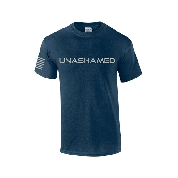 Unashamed Cross American Flag Mens Christian Short Sleeve T-Shirt Graphic Tee-Heather Navy-4xl