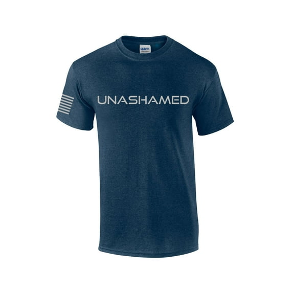 Unashamed Cross American Flag Mens Christian Short Sleeve T-Shirt Graphic Tee-Heather Navy-4xl