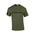 thumbnail image 1 of Unashamed Cross American Flag Mens Christian Short Sleeve T-Shirt Graphic Tee-Military-4xl, 1 of 4