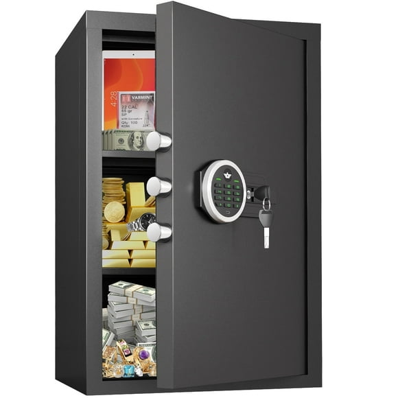 6.0 Cu ft Large Safe Box, Unassembled Digital Money Safe with Backlit Keypad & Dual Alarm, Home Safe with Pistol Rack, Door Organizer & Two Shelves, Heavey Duty Safe for Valuables, Guns and Documents