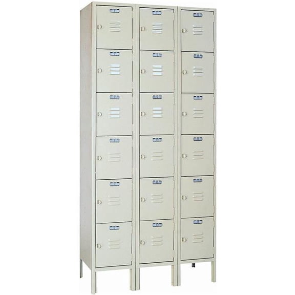 Unassembled Six Tier 18 Door Steel Locker with Hasp Handle, Putty - 12 x 18 x 12 in.