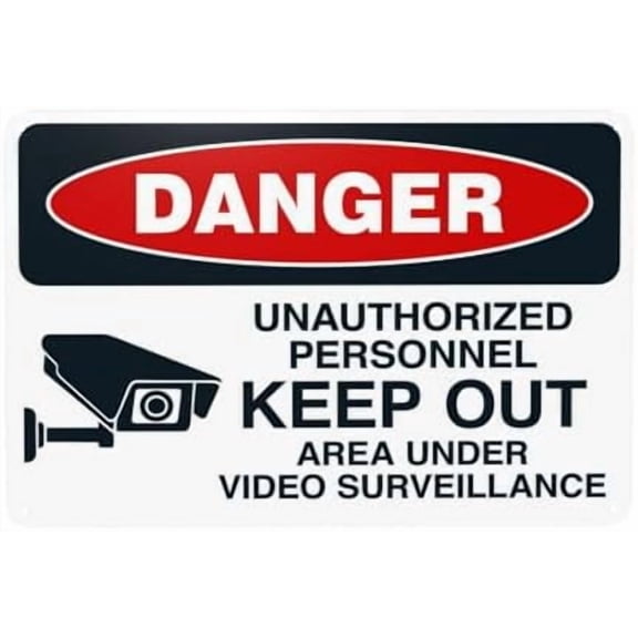 Unauthorized Personnel Keep Out Area Under Video Surveillance Warning Sign, Do Not Enter Security Metal Signs for Home Busines Street Wall Caution Decor 12 x 8 Inch