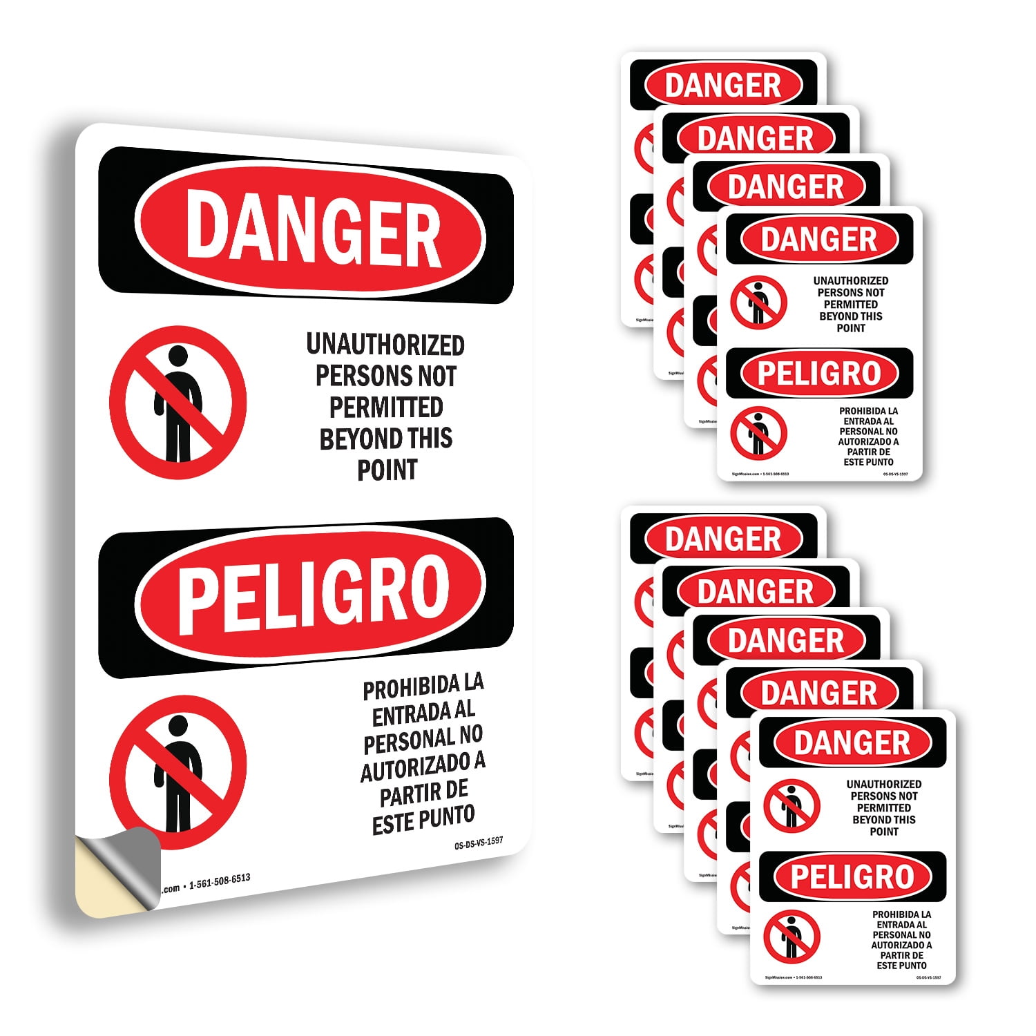 Unauthorized Persons Not Permitted Bilingual OSHA Danger Vinyl Decal ...