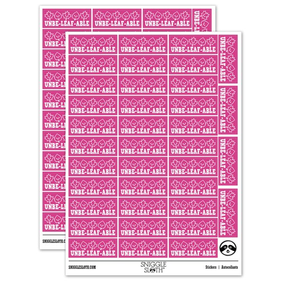 Unbe-leaf-able Unbelievable Work Teacher Student School Sticker Set - Hot Pink - Matte Finish - 1.5" Small