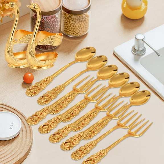 Unbeatable Price,Metal Fruit Fork Storage Set Creative Kitchen Cutlery in Gold and Silver,Fashionable Spoon Set for Dining Holiday Countdown|Aluminum alloy,Gold,Vsgery