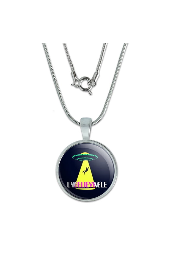 Unbelievable Alien Believe UFO Flying Saucer 0.75" Pendant with Sterling Silver Plated Chain