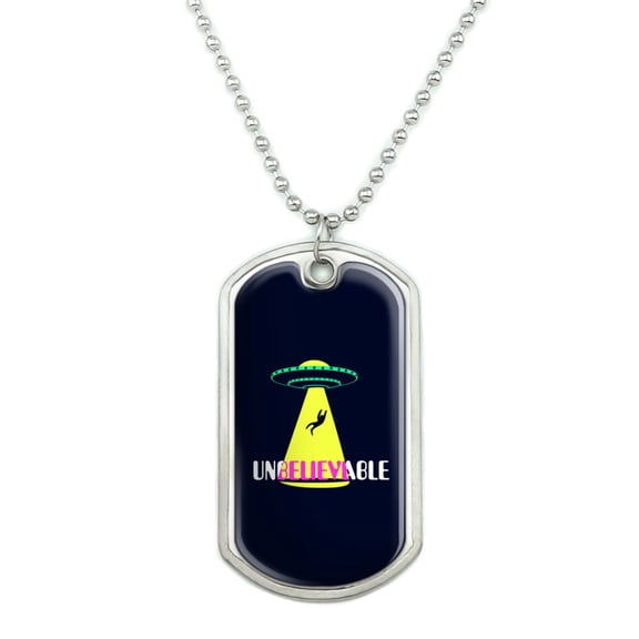 Unbelievable Alien Believe UFO Flying Saucer Military Dog Tag Pendant Necklace with Chain
