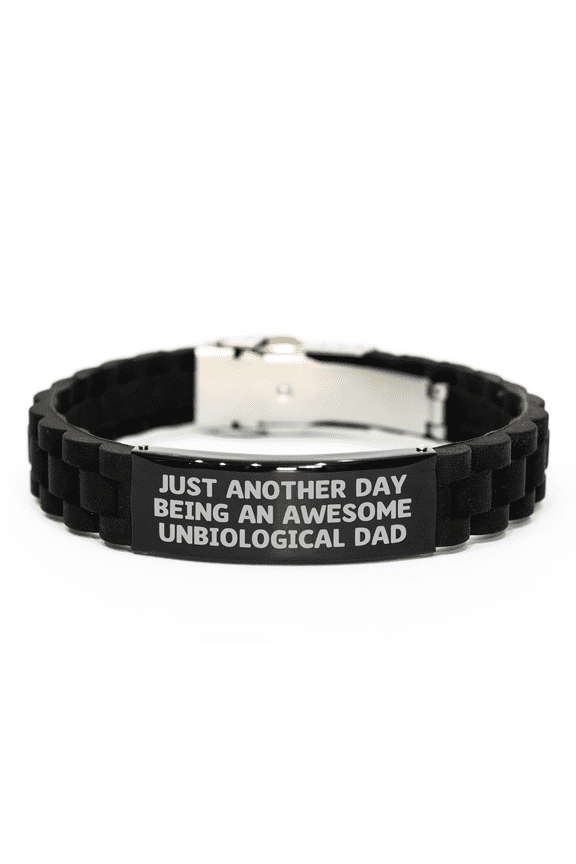 Unbiological Dad Gifts, Funny Quote, Adjustable Glide lock Clasp Bracelet for Him, Gifts from Men to Unbiological Dad for Mother's Day