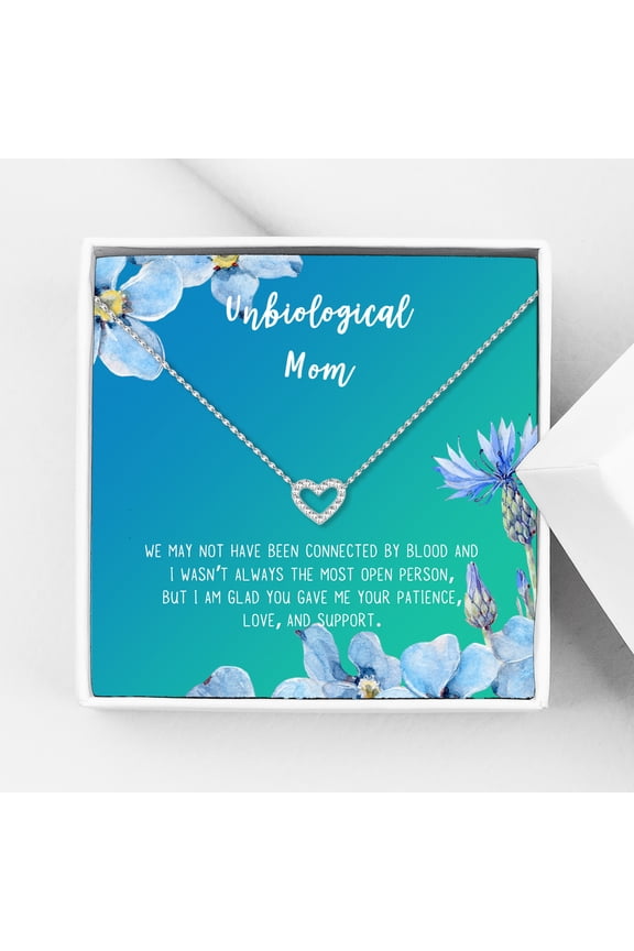 Unbiological Mom Mother's Day Gift for Mom, Mother in Law Gift, Mother's Day Gift Box, Mother's Day Gift Idea, Gift for Mom, Jewelry For Mother[Silver Heart,Blue-Green Gradient]