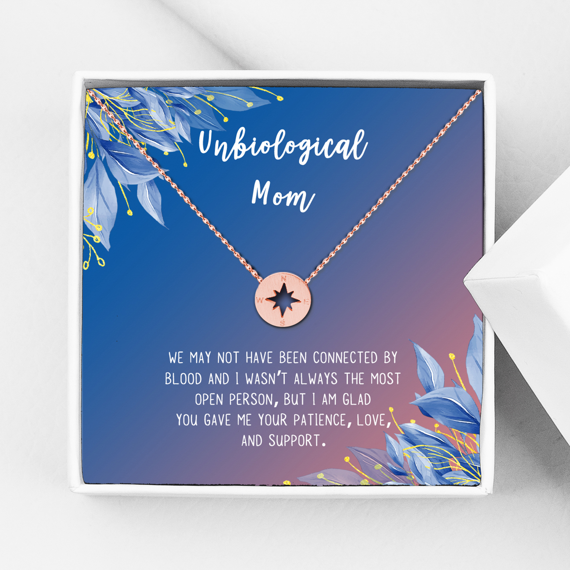 Unbiological Mom Mother's Day Gift for Mom, Mother in Law Gift, Mother's Day Gift Box, Mother's Day Gift Idea, Gift for Mom, Jewelry For Mother[Rose Gold Compass,Blue-Orange Gradient]