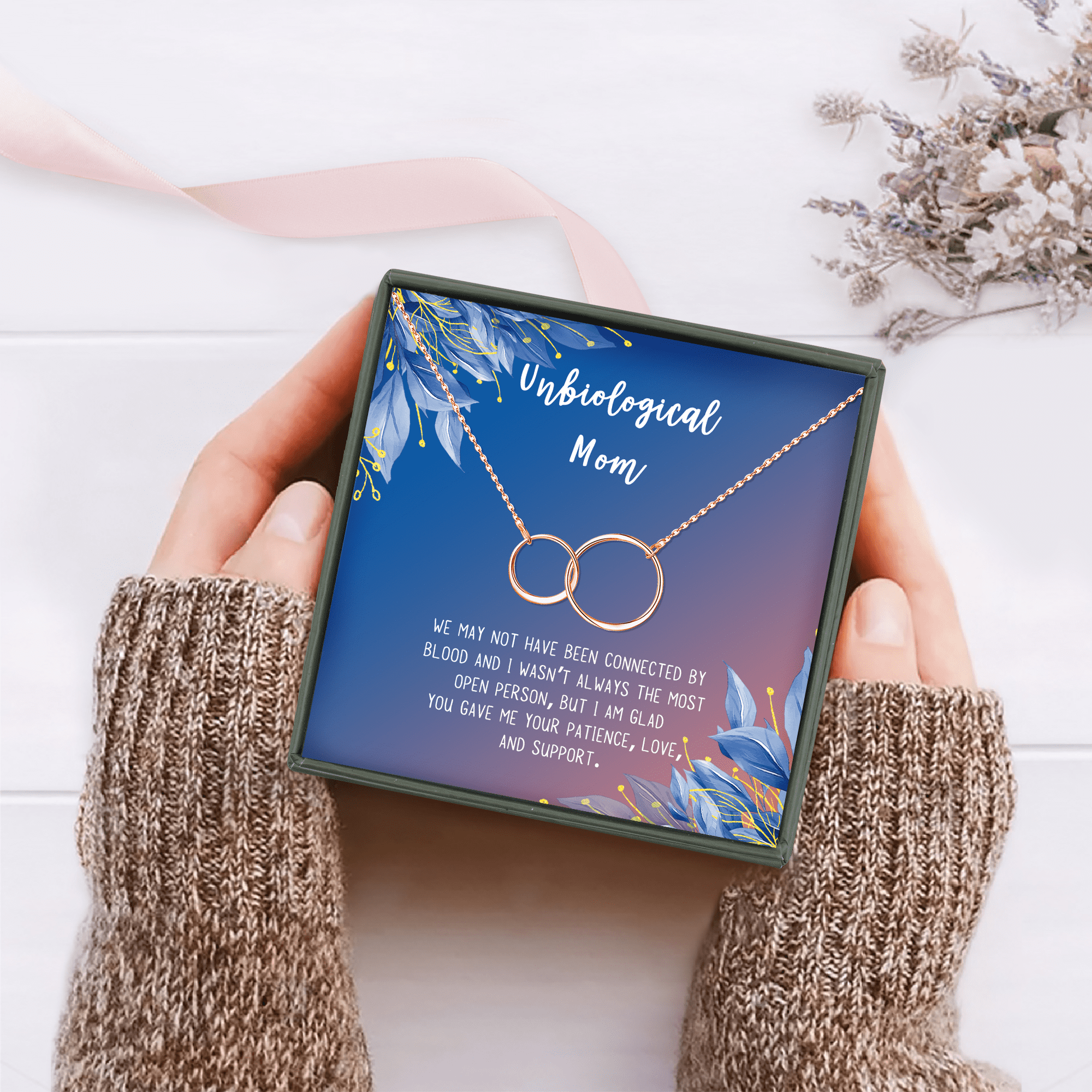Unbiological Mom Mother's Day Gift for Mom, Mother in Law Gift, Mother's Day Gift Box, Mother's Day Gift Idea, Gift for Mom, Jewelry For Mother[Rose Gold Infinity Ring,Blue-Green Gradient]