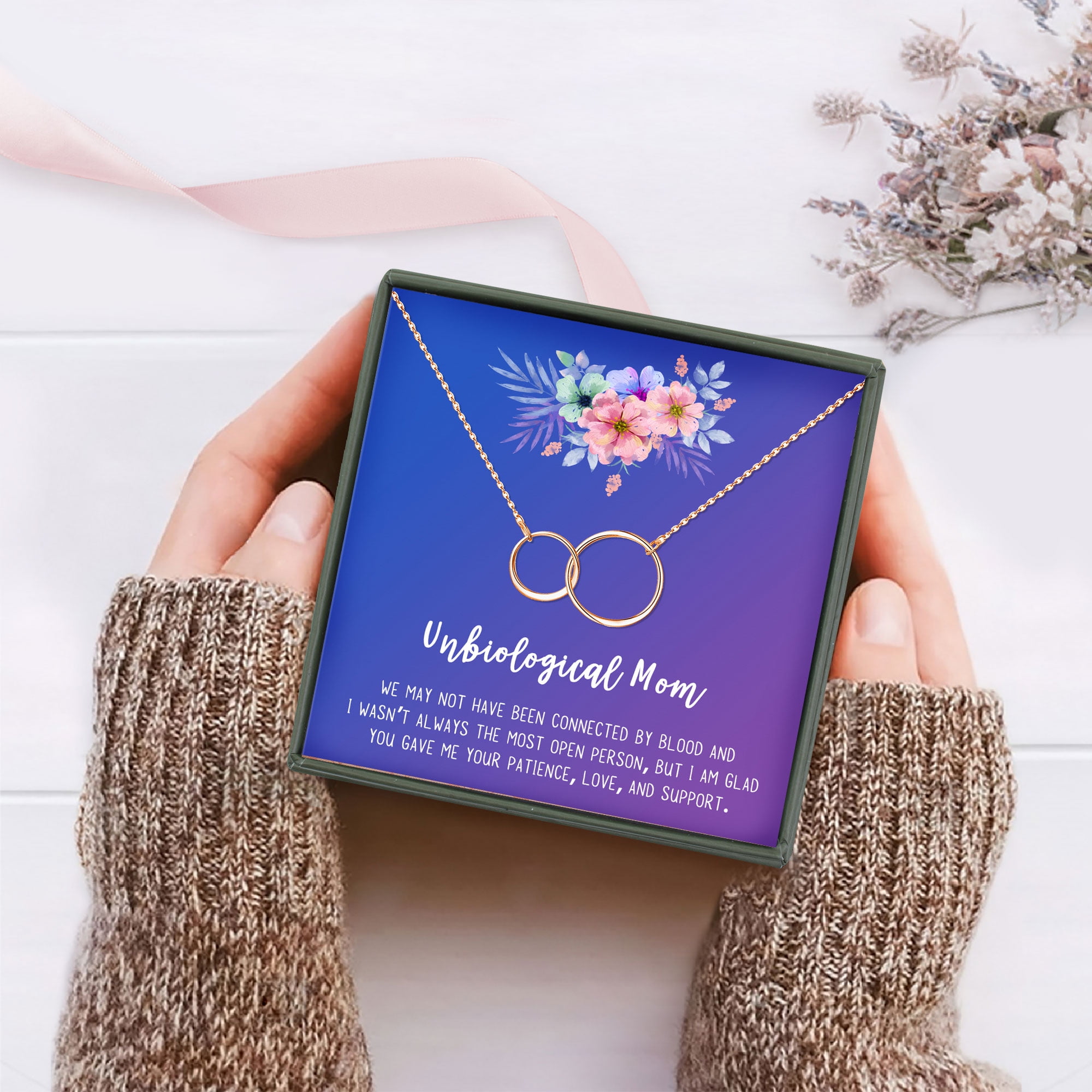 Unbiological Mom Mother's Day Gift for Mom, Mother in Law Gift, Mother's Day Gift Box, Mother's Day Gift Idea, Gift for Mom, Jewelry For Mother[Rose Gold Infinity Ring,Blue-Purple Gradient]
