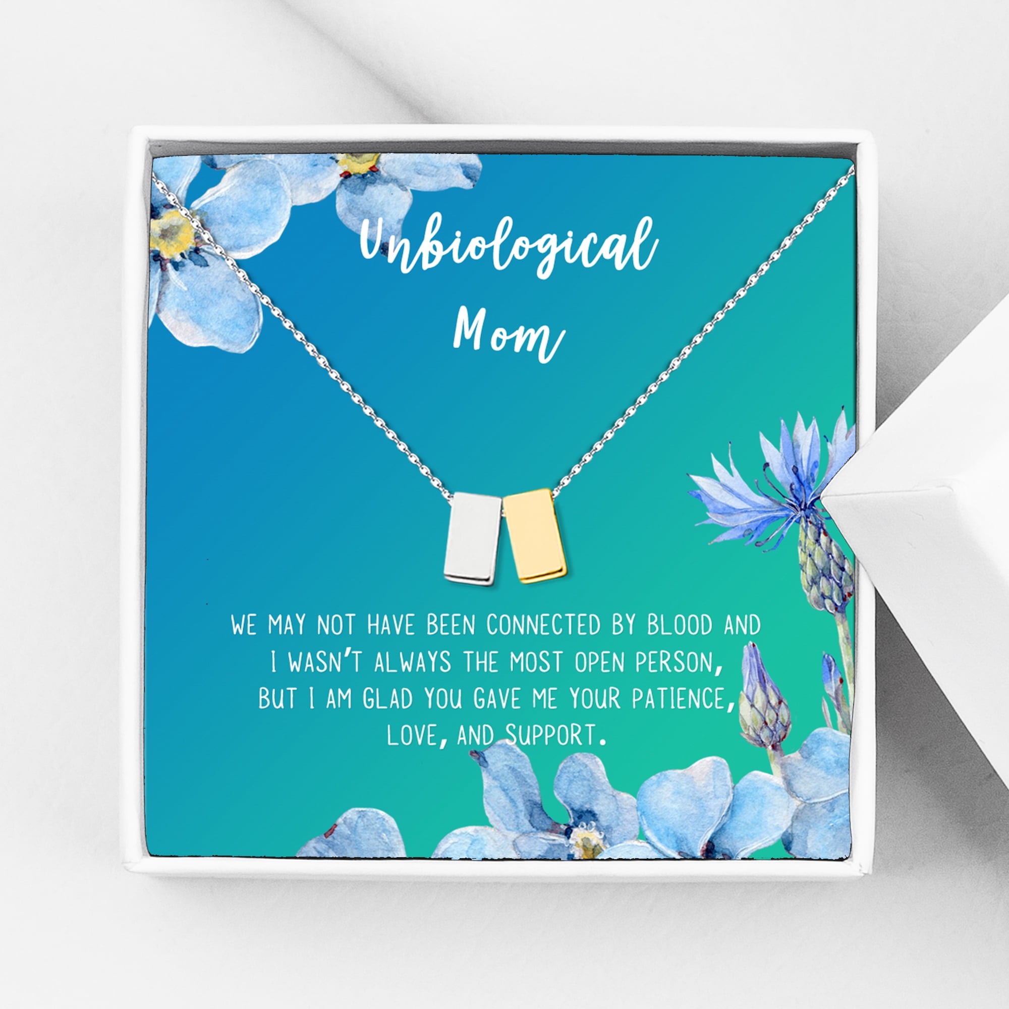 Unbiological Mom Mother's Day Gift for Mom, Mother in Law Gift, Mother's Day Gift Box, Mother's Day Gift Idea, Gift for Mom, Jewelry For Mother[Silver and Gold Cube,Blue-Green Gradient]