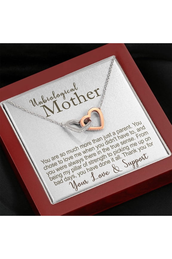 Unbiological MomHeart Necklace Message Card For Bonus Mom Stepmom Meaningful Present, Multi Interlocking Heart Necklace