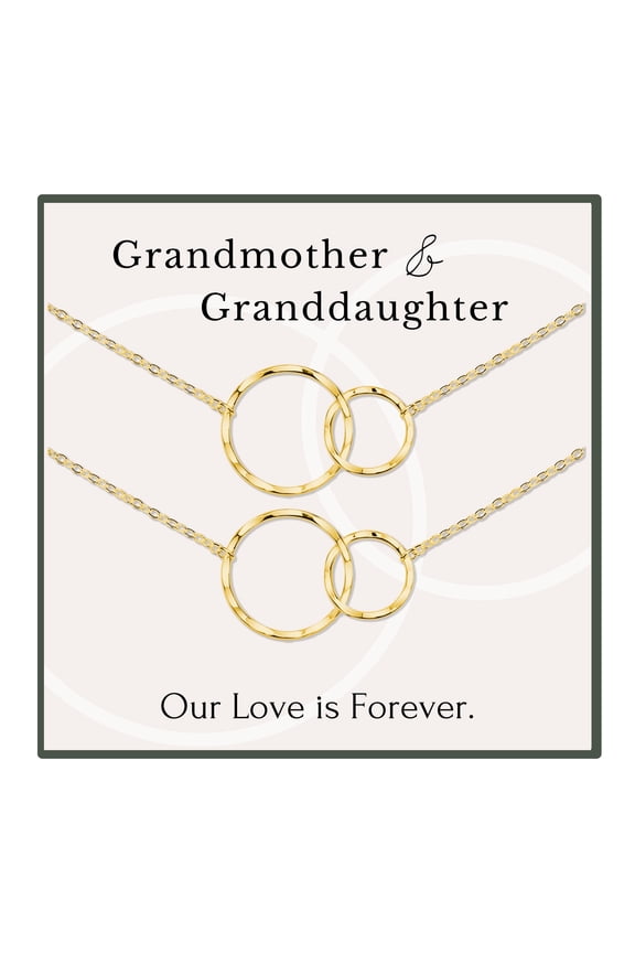 Grandmother Granddaughter Necklace Set – 2 Ring Gold Matching Gift for 3 Generations