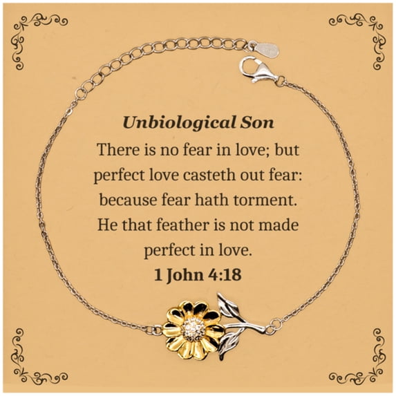 Unbiological Son Inspirational Sunflower Bracelet Perfect Love Casteth Out Fear Gift for Birthday, Graduation, Veterans Day
