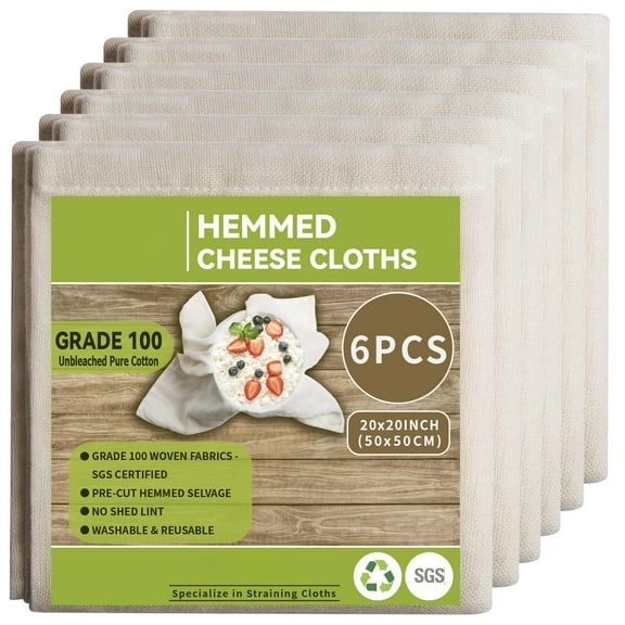 Unbleached Cheese Cloth 6PCS, 20x20Inch Grade 100 Cotton Muslin, Reusable for Straining Cold Brew Coffee Jam Turkey, Brown