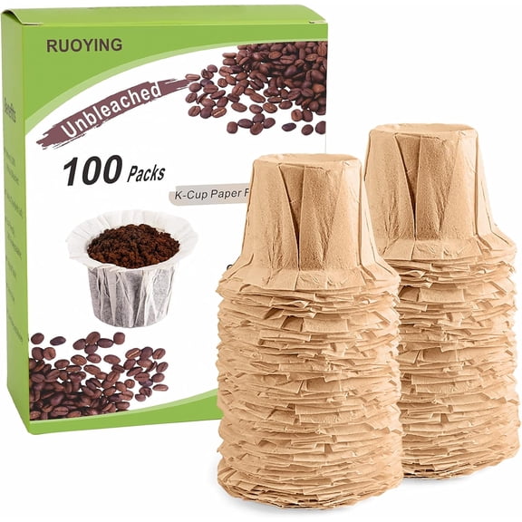 Unbleached Disposable K Cup Paper Filters for Keurig 1.0 & 2.0 Single Serve Coffee Makers, Universal Fit for All Reusable Single Cup Filter Pods (100, Natural)