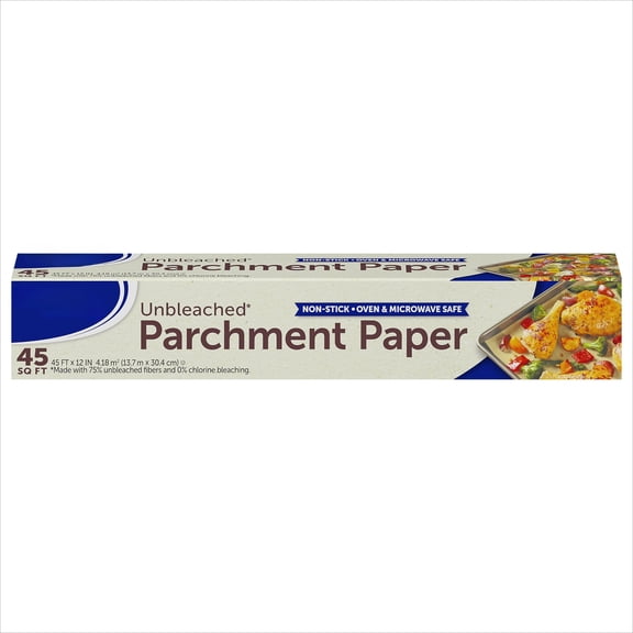 Unbleached Parchment Paper Roll, Non Stick Parchment Paper for Cooking and Baking, Oven Safe up to 425 Degrees, Chlorine-Free, 45 Feet x 12 Inches, 45 Total Sq. Ft.