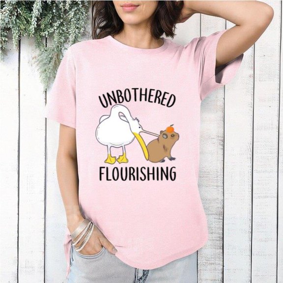 Unbothered Flourishing Capybara Pelican Funny Meme Cute T-Shirt, for men & women, up to size 5XL